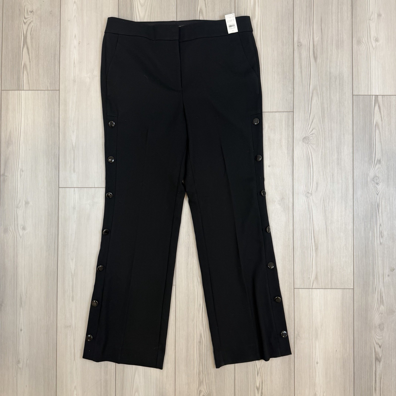 Nwt Loft Marisa Women's 14 Black Trouser Pants With Side Buttons Leg Career